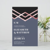 Trouwuitnodiging Glam Glitter Rosegoud Zwart Deco (Staand voorkant)