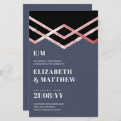 Trouwuitnodiging Glam Glitter Rosegoud Zwart Deco (Voorkant / Achterkant)