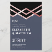 Trouwuitnodiging Glam Glitter Rosegoud Zwart Deco (Voorkant)