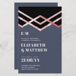 Trouwuitnodiging Glam Glitter Rosegoud Zwart Deco