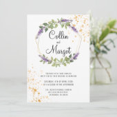 Trouwuitnodiging Goud en Lavendel Aankondiging (Staand voorkant)