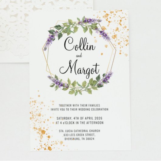 Trouwuitnodiging Goud en Lavendel Aankondiging