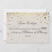 Trouwuitnodiging | Gouden Confetti Matrone van Eer Kaart (Achterkant)