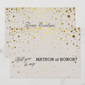 Trouwuitnodiging | Gouden Confetti Matrone van Eer Kaart (Voorkant / Achterkant)