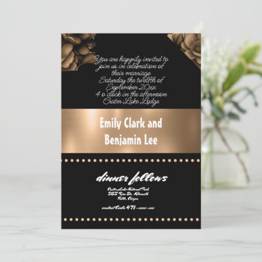 Trouwuitnodiging Gouden kleur Bloemen Kaart (Staand voorkant)