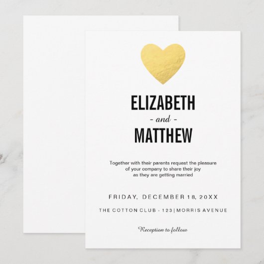 Trouwuitnodiging | goudhart | uitnodigingskaart kaart (Voorkant / Achterkant)