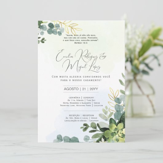 Trouwuitnodiging Groene Bladeren Kaart (Staand voorkant)