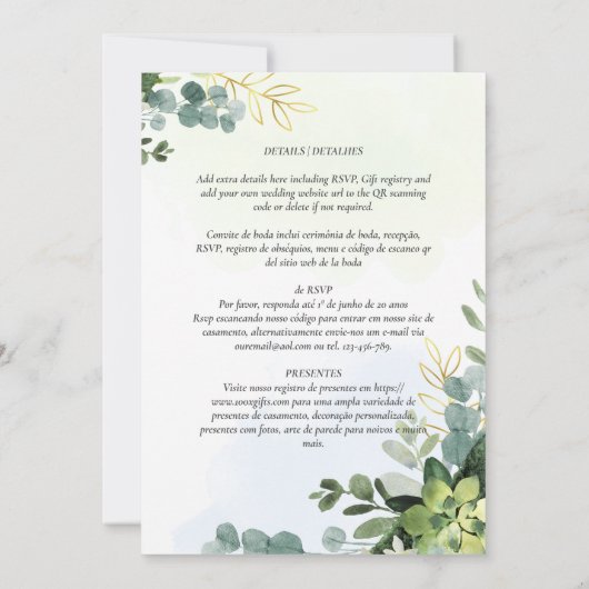 Trouwuitnodiging Groene Bladeren Kaart (Achterkant)