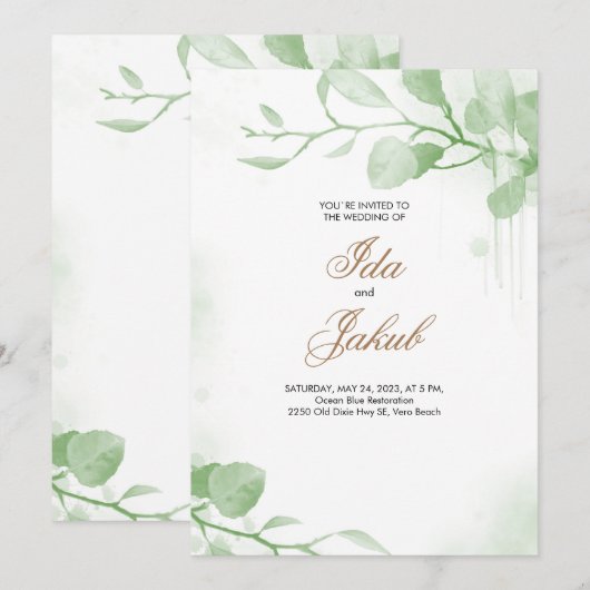 Trouwuitnodiging Groene Template Kaart (Voorkant / Achterkant)
