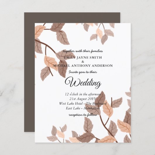 Trouwuitnodiging herfst herfstbladeren goedkoop (Voorkant / Achterkant)