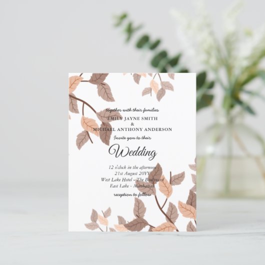 Trouwuitnodiging herfst herfstbladeren goedkoop (Staand voorkant)