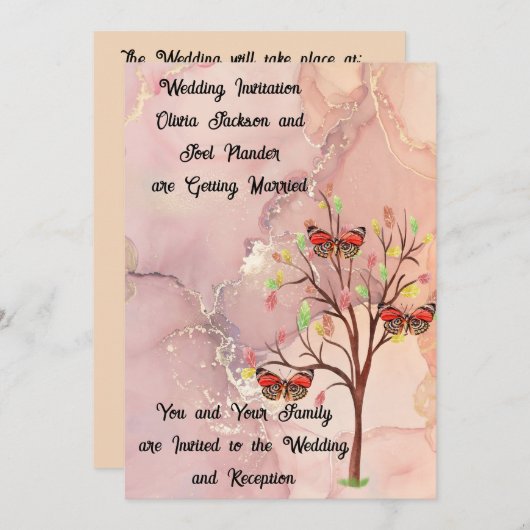 Trouwuitnodiging Herfst Tree & Butterflies Kaart (Voorkant / Achterkant)