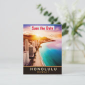 Trouwuitnodiging Honolulu Hawaï Skyline Roze Save The Date (Staand voorkant)