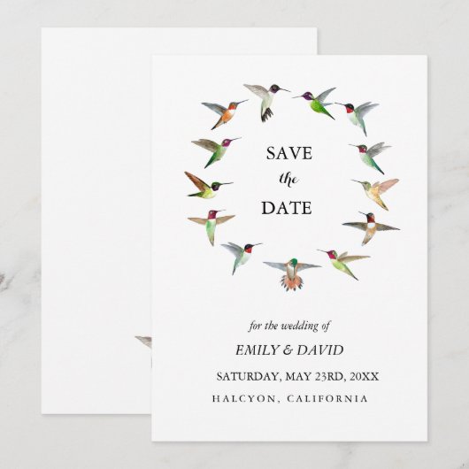 Trouwuitnodiging Hummingbird Save the Date Aankond Kaart (Voorkant / Achterkant)