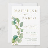 Trouwuitnodiging in goud en saliegroen kaart (Achterkant)
