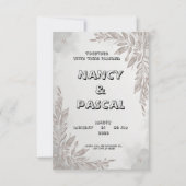 Trouwuitnodiging in grijs met bloemmotieven kaart (Voorkant)