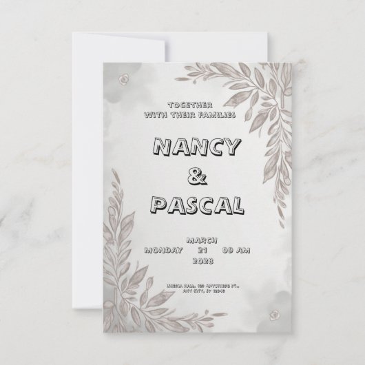 Trouwuitnodiging in grijs met bloemmotieven kaart (Voorkant)