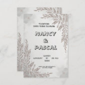 Trouwuitnodiging in grijs met bloemmotieven kaart (Voorkant / Achterkant)