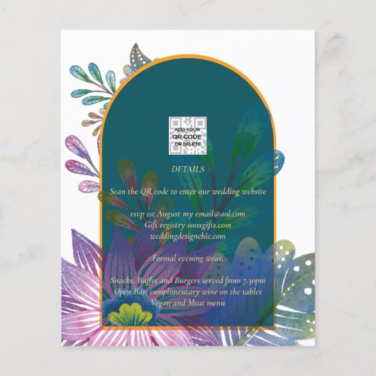 Trouwuitnodiging in juweeltinten turkoois wijnrood flyer (Achterkant)