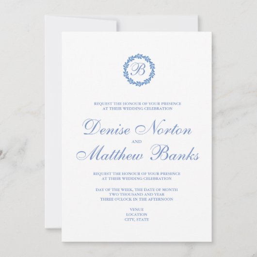 Trouwuitnodiging in korenbloemblauw kaart (Voorkant)