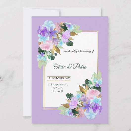 trouwuitnodiging in lavander-kleur kaart (Voorkant)