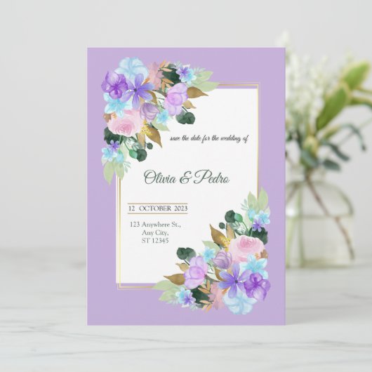 trouwuitnodiging in lavander-kleur kaart (Staand voorkant)