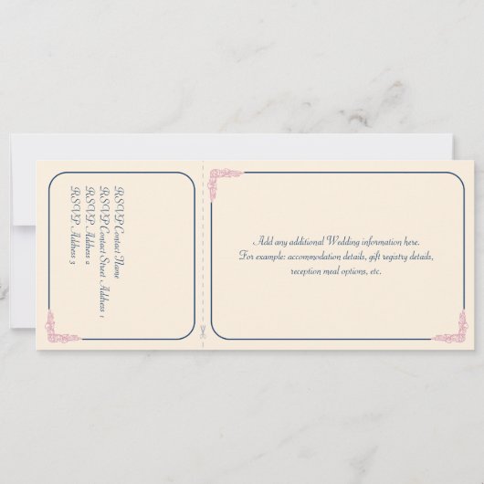 Trouwuitnodiging in Navy en Roze met RSVP kaartje Kaart (Achterkant)