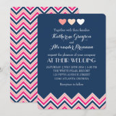 Trouwuitnodiging in Navyblauw en Roze Chevron Love Kaart (Voorkant / Achterkant)