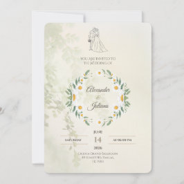 Trouwuitnodiging in saliegroen | Elegant modern Kaart