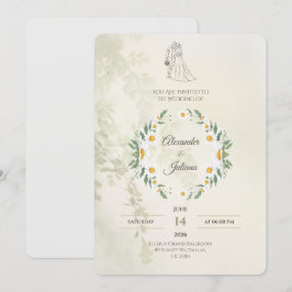 Trouwuitnodiging in saliegroen | Elegant modern Kaart
