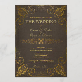 Trouwuitnodiging in vintage leren boek kaart