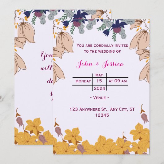 Trouwuitnodiging Kaart (Voorkant / Achterkant)