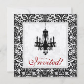 Trouwuitnodiging Kroonluchter Zwart Rood Zilver Kaart (Achterkant)