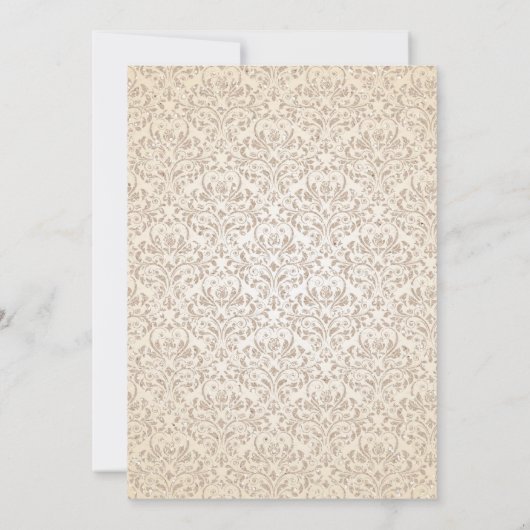 Trouwuitnodiging met antieke damast en rozen kaart (Achterkant)