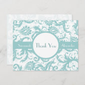Trouwuitnodiging met aquablauwe damastwervelingen kaart (Voorkant / Achterkant)