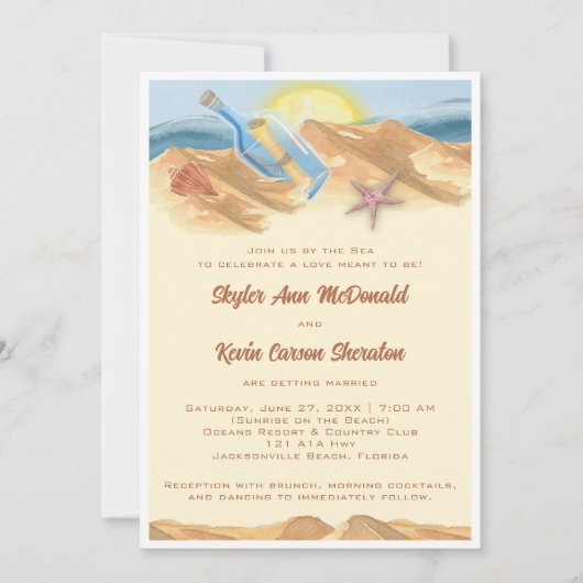 Trouwuitnodiging met bericht in een fles kaart (Voorkant)