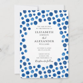 Trouwuitnodiging met blauwe polka dots. Uitnodigin Kaart