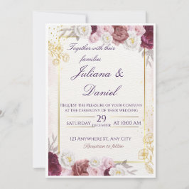 Trouwuitnodiging met bloemen – Elegant & Aanpasbaa Kaart