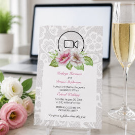 Trouwuitnodiging met bloemen en kant virtueel kaart