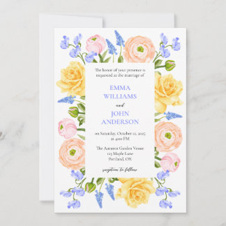 Trouwuitnodiging met bloemen in pasteltinten bedankkaart