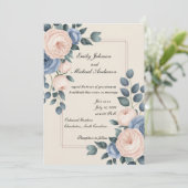 Trouwuitnodiging met bloemige elegantie kaart (Staand voorkant)