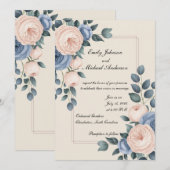 Trouwuitnodiging met bloemige elegantie kaart (Voorkant / Achterkant)