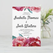 Trouwuitnodiging met bloemmotief in burgundyroze p kaart (Staand voorkant)