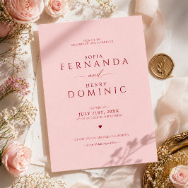 Trouwuitnodiging met Blush Roze en Rode Typografie Kaart