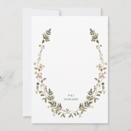 Trouwuitnodiging met bosbloemenboeket  kaart (Achterkant)