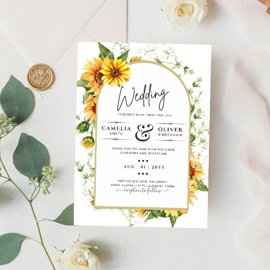 Trouwuitnodiging met budget zonnebloemen boho stij flyer