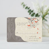 Trouwuitnodiging met drijfhout en vogels in boom RSVP kaartje (Staand voorkant)