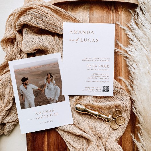 Trouwuitnodiging met foto, Boho Minimalistische Ne Kaart