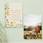 Trouwuitnodiging met foto en wilde bloementuin kaart
