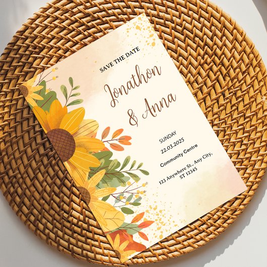 Trouwuitnodiging met frame van gele bloemen kaart